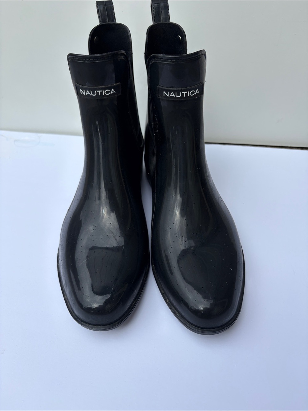 Nautica Glossy Black Ankle Rain Boots